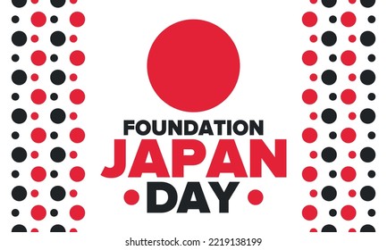 Japan Foundation Day. Japanese national happy holiday, celebrated annual in February 11. Japanese flag. Patriotic elements. Poster, card, banner and background. Vector illustration
