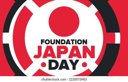 Japan Foundation Day. Japanese national happy holiday, celebrated annual in February 11. Japanese flag. Patriotic elements. Poster, card, banner and background. Vector illustration