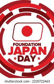 Japan Foundation Day. Japanese national happy holiday, celebrated annual in February 11. Japanese flag. Patriotic elements. Poster, card, banner and background. Vector illustration