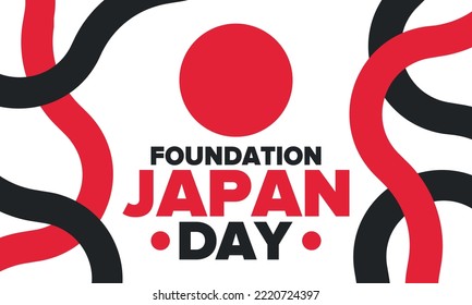 Japan Foundation Day. Japanese national happy holiday, celebrated annual in February 11. Japanese flag. Patriotic elements. Poster, card, banner and background. Vector illustration