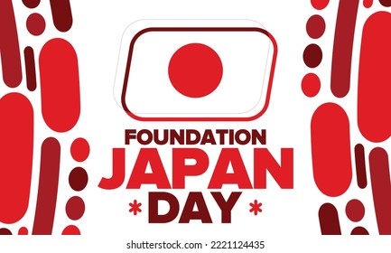Japan Foundation Day. Japanese national happy holiday, celebrated annual in February 11. Japanese flag. Patriotic elements. Poster, card, banner and background. Vector illustration