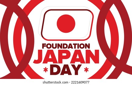 Japan Foundation Day. Japanese national happy holiday, celebrated annual in February 11. Japanese flag. Patriotic elements. Poster, card, banner and background. Vector illustration