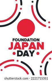 Japan Foundation Day. Japanese national happy holiday, celebrated annual in February 11. Japanese flag. Patriotic elements. Poster, card, banner and background. Vector illustration