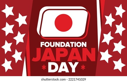 Japan Foundation Day. Japanese national happy holiday, celebrated annual in February 11. Japanese flag. Patriotic elements. Poster, card, banner and background. Vector illustration