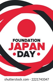 Japan Foundation Day. Japanese national happy holiday, celebrated annual in February 11. Japanese flag. Patriotic elements. Poster, card, banner and background. Vector illustration