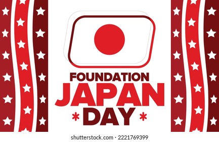 Japan Foundation Day. Japanese national happy holiday, celebrated annual in February 11. Japanese flag. Patriotic elements. Poster, card, banner and background. Vector illustration