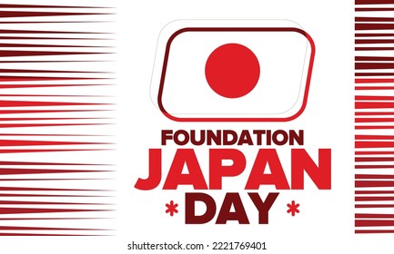 Japan Foundation Day. Japanese national happy holiday, celebrated annual in February 11. Japanese flag. Patriotic elements. Poster, card, banner and background. Vector illustration