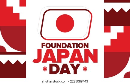 Japan Foundation Day. Japanese national happy holiday, celebrated annual in February 11. Japanese flag. Patriotic elements. Poster, card, banner and background. Vector illustration