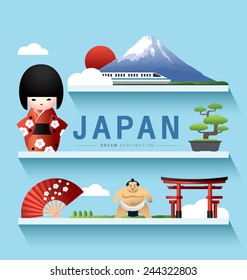 Japan and Fuji Mountain ,Destination ,vector set ,shelf