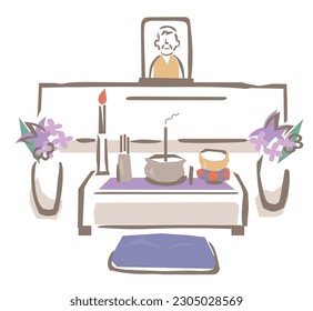 Japón, funeral, altar, ilustración vectorial