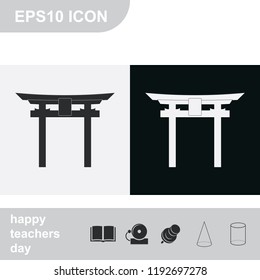 Japan Gate - Torii gate flat black and white vector icon.