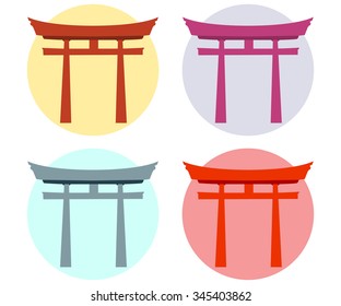 Japan Gate. Torii gate. Flat. Shinto