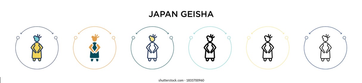 Japan geisha icon in filled, thin line, outline and stroke style. Vector illustration of two colored and black japan geisha vector icons designs can be used for mobile, ui, web