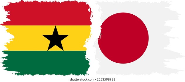 Japan and Ghana grunge flags connection, vector