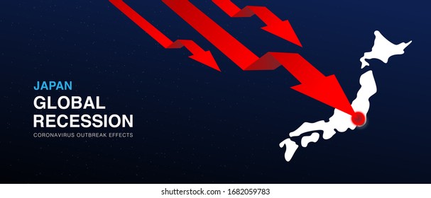 Japan global recession design vector background template with red arrow graph. Coronavirus outbreak effects on world economic. Covid-19 pandemic
