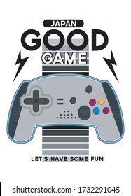 japan good game,t-shirt design fashion controller video game vector  illustration