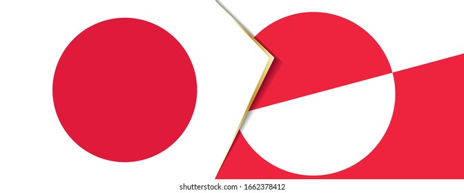 Japan and Greenland flags, two vector flags symbol of relationship or confrontation.
