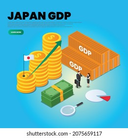 Japan gross domestic product isometric 3d vector concept for banner, website, illustration, landing page, flyer, etc.