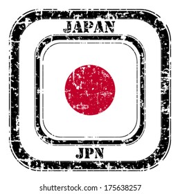 Japan grunge flag on button stamp 