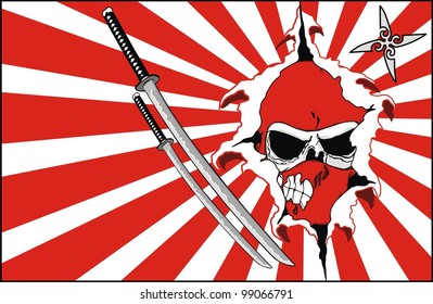 Japan grunge flag and skull