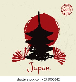 Japan grunge tower. Vector Illustration