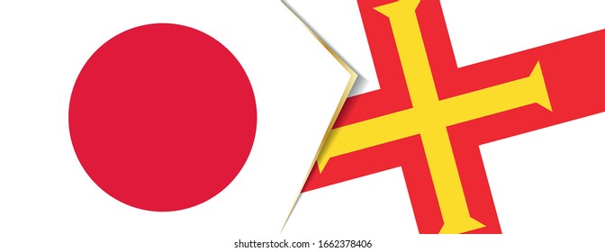 Japan and Guernsey flags, two vector flags symbol of relationship or confrontation.