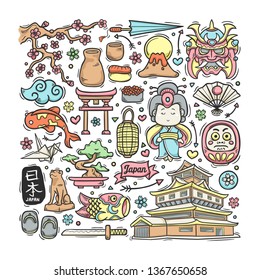 Japan Hand Drawn Doodle Colorful Vector