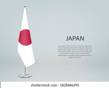 Japón colgando la bandera en el estrado. Plantilla para banner de conferencia política