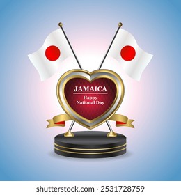Japan Happy National Day small table flag with Golden Heart