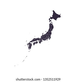 Japan - High detailed map violet outline map with caption on white background.Abstract design vector illustration eps 10.