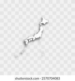 Japan high detailed vector representation of country silhouette. White color on transparent background with dropped shadow. For educational, decorative, or informational use.