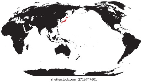 Japón destacado en un mapa del mundo centrado en el Pacífico con Vector sólido editable