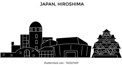 Japan, Hiroshima architecture vector city skyline, travel cityscape with landmarks, buildings, isolated sights on background