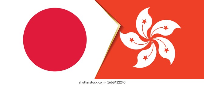 Japan and Hong Kong flags, two vector flags symbol of relationship or confrontation.