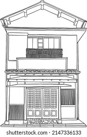 Japan house Architecture Old town Hand drawn Line art Illustration