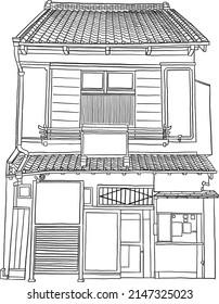 Japan House storefront Traditional House Hand drawn Line art Illustration