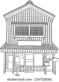 Japan House Traditioneller Store Handgezeichnete Kunstillustration