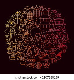 Japan Icon Circle Concept. Vector Illustration of Outline Design.