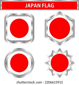 japan icon flag round, hexagon, twelfth and square. Stainless frame. Vector illustration