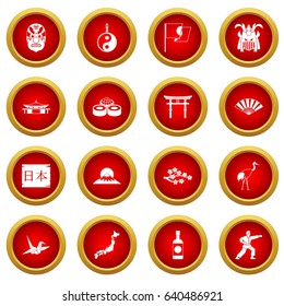 Japan icon red circle set isolated on white background