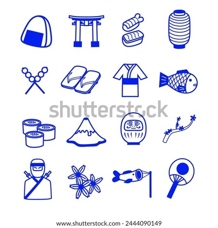 Japan icon set line. Include fuji,sakura,ninja ,sushi sashimi and more for template poster and more