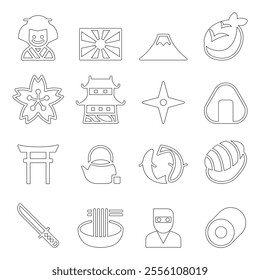Japan icon set in thin line style