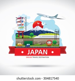 Japan Icons Design Travel Destination Concept, Travel design templates collection, Info graphic elements for traveling to Japan, Vector