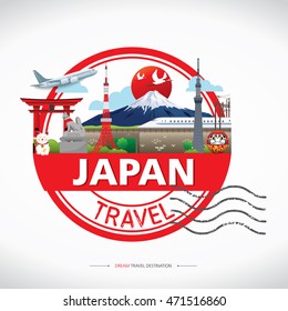Japan Icons Design Travel Destination Concept, Travel design templates collection, Info graphic elements for traveling to Japan, Vector. Travel stamps