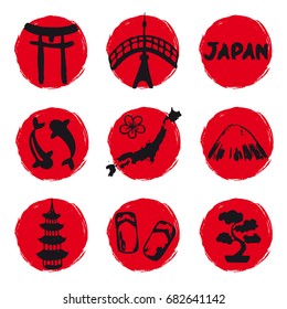 Japan icons located to circle red