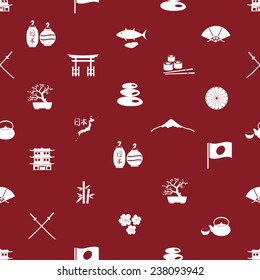 Japan icons seamless pattern with symbols for "Land of the Rising Sun" in Japanese