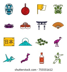 Japan icons set. Doodle illustration of vector icons isolated on white background for any web design