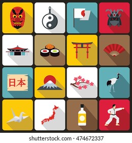 Japan icons set in flat style. set collection. vector illustration