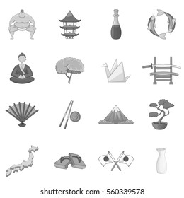 Japan icons set in monochrome style isolated on white background
