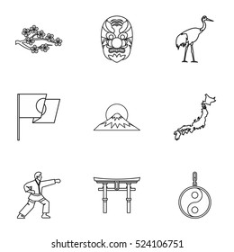 Japan icons set. Outline illustration of 9 Japan vector icons for web